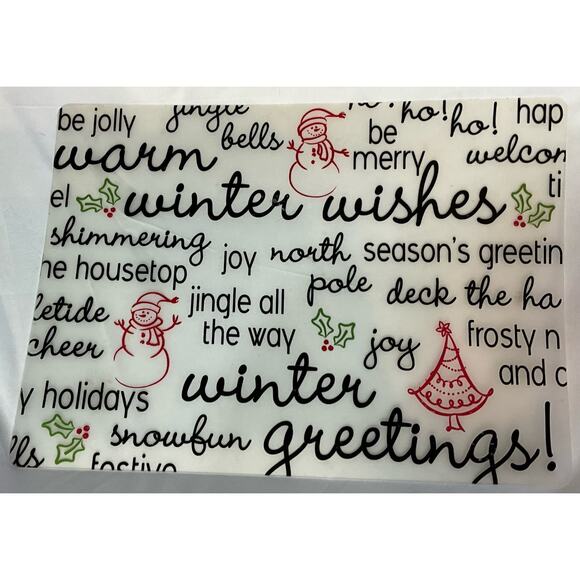 6 Hard Plastic Placemats "Winter Wishes & Greetings" Holiday Christmas Wipe, Go - Picture 3 of 3